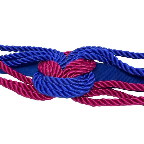 Vintage Rope Waist Belt in Pink and Blue One Size Adjustable Knot Detail - Picture 2 of 4